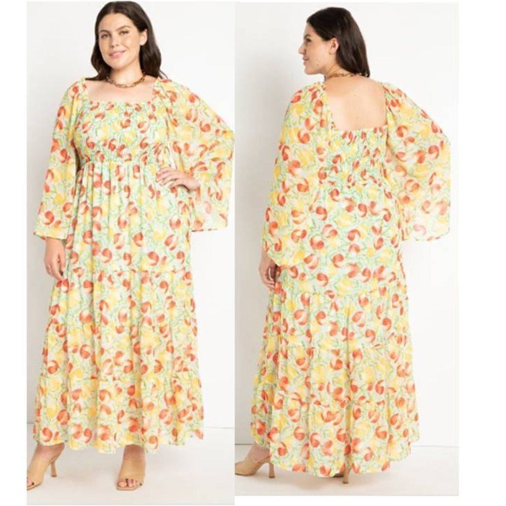 Eloquii Plus Size Tropical Smocked Bodice Maxi Dress